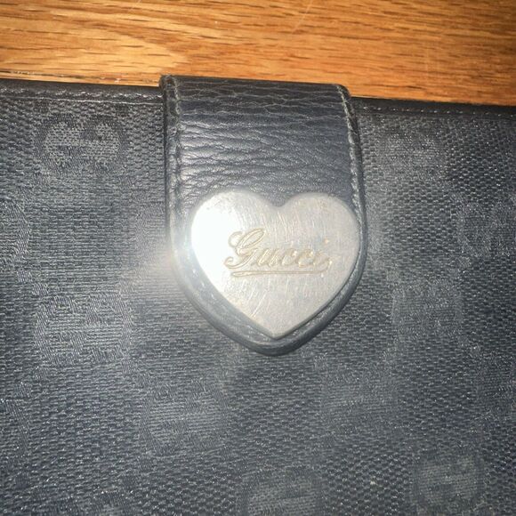 Authentic GUCCI Long Wallet Card Coin Bill Case Purse Heart Black - Picture 2 of 7